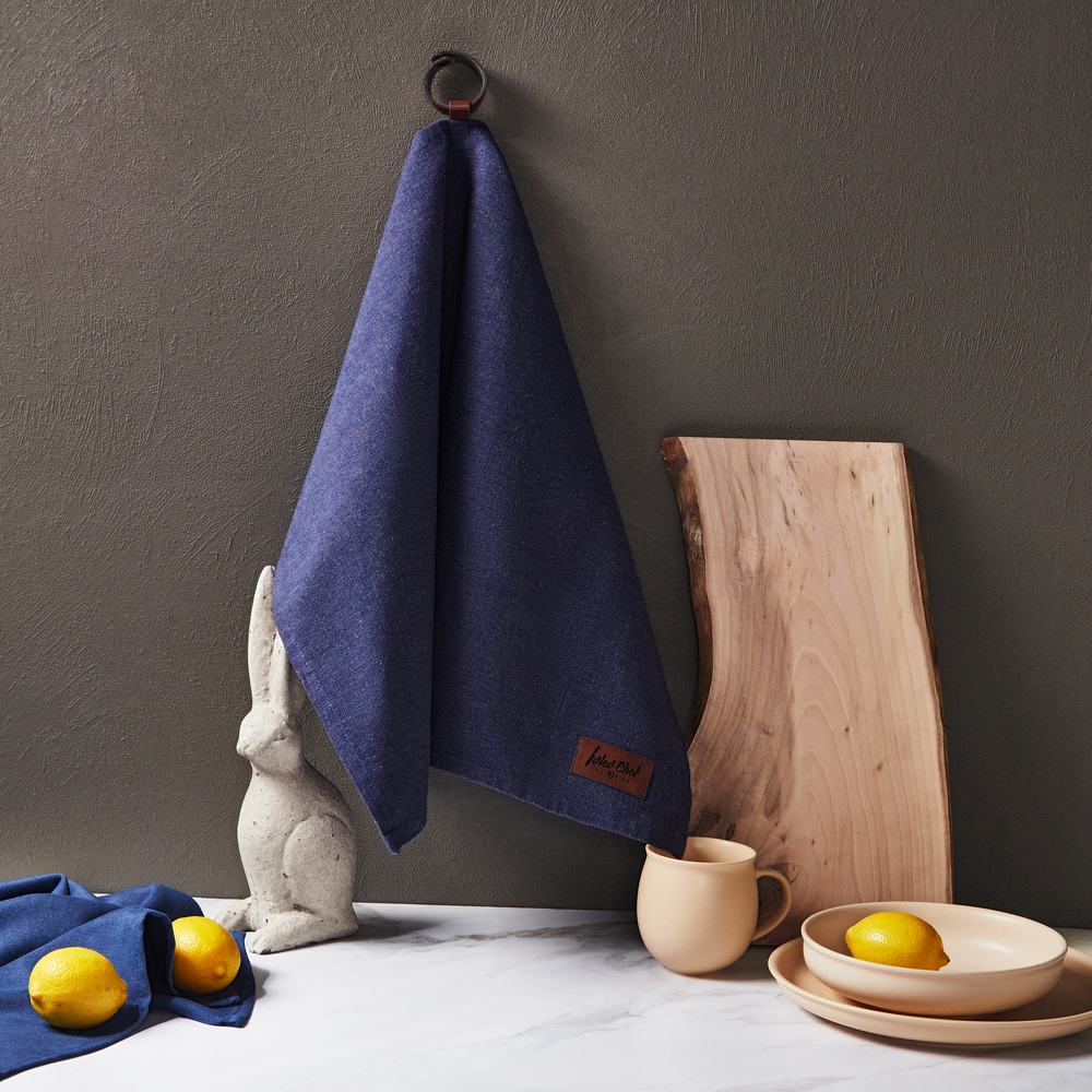 Полотенце кухонное с кожаными вставками синее 50х70 см